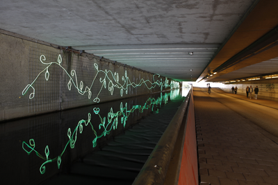 914272 Afbeelding van het lichtkunstwerk 'Overgrown' van het Utrechtse kunstenaarsduo Front404 in de Van ...